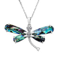 Abalone Shell, Austrian Crystal Dragonfly Pendant Necklace in Silvertone 20-22 Inches - Sticky add to cart bar