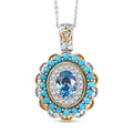 D'Joy AAA Cambodian Blue Zircon, Multi Gemstone Pendant Necklace in 18K Vermeil YG and Rhodium Over Sterling Silver 3.10 ctw (20 Inches) - Sticky add to cart bar