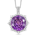 D'Joy African Amethyst, Moissanite Pendant Necklace (20 Inches) in Rhodium Over Sterling Silver 12.40 ctw - Sticky add to cart bar