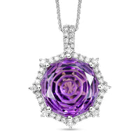 D'Joy African Amethyst, Moissanite Pendant Necklace (20 Inches) in Rhodium Over Sterling Silver 12.40 ctw