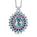 D'Joy  Cambodian Blue Zircon, Multi Gemstone Pendant Necklace in Rhodium Over Sterling Silver 3.40 ctw (20 Inches) - Sticky add to cart bar