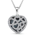 Luxuriant Lab Grown Blue Diamond and Lab Grown White Diamond SI 1.00 ctw Matrix Heart Pendant Necklace in Rhodium Over Sterling Silver 20 Inches - Sticky add to cart bar