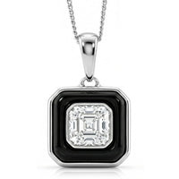 D'Joy Asscher Cut Moissanite and Black Jade (D) 3.35 ctw Midnight Spark Pendant Necklace in Rhodium Over Sterling Silver 18 Inches