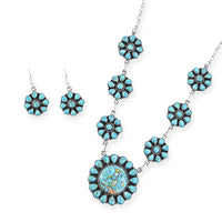2 Piece Set - Santa Fe Style Kingman Turquoise, Multi Gemstone Necklace (20 Inches) and Earrings in Sterling Silver 15.30 ctw