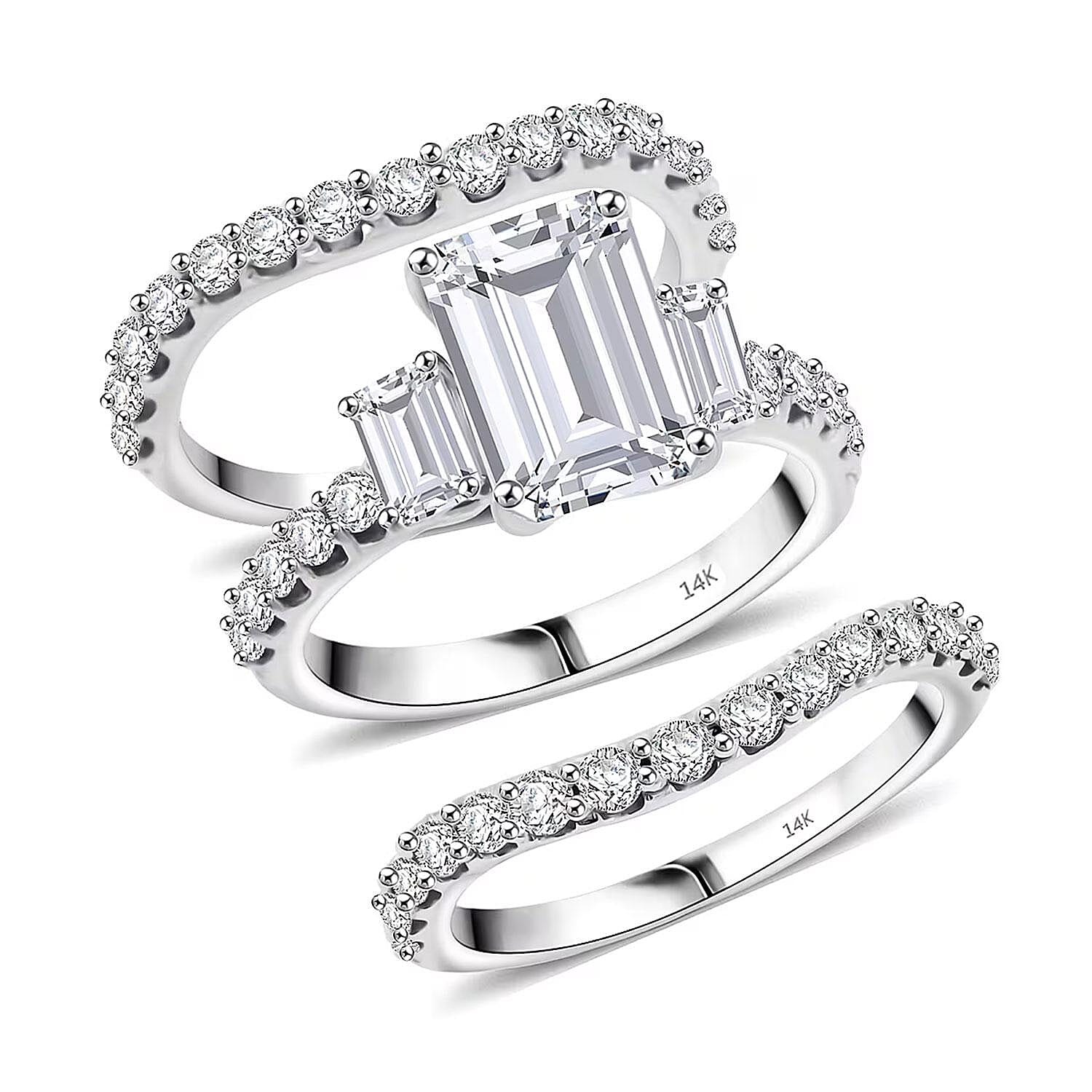 Doorbuster 14K White Gold Luxuriant Lab Grown Diamond (VS) Set of 3 Ring (Size 7.0) (9.34 g) 4.88 ctw