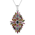 D'Joy Premium Multi Tourmaline 4.00 ctw Auroras Bloom Pendant Necklace in Rhodium Over Sterling Silver 20 Inches - Sticky add to cart bar
