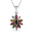 D'Joy Multi Tourmaline Pendant Necklace in Rhodium Over Sterling Silver 0.90 ctw (20 Inches) - Sticky add to cart bar