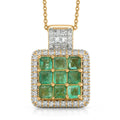 Premium Kagem Zambian Emerald and Luxuriant Lab Grown Diamond G-H SI 1.85 ctw Grid Mosaic Pendant Necklace in 18K Vermeil Yellow Gold Over Sterling Silver 20 Inches - Sticky add to cart bar