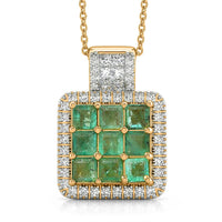 Premium Kagem Zambian Emerald and Luxuriant Lab Grown Diamond G-H SI 1.85 ctw Grid Mosaic Pendant Necklace in 18K Vermeil Yellow Gold Over Sterling Silver 20 Inches
