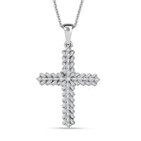D'Joy Diamond 0.50 ctw Cross Pendant Necklace in Rhodium Over Sterling Silver (20 Inches)