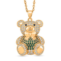 Simulated Multi Color Diamond Teddy Bear Pendant in Goldtone with Stainless Steel Necklace (20-22 Inches) 2.00 ctw