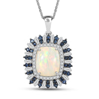 D'Joy Premium Ethiopian Welo, Multi Gemstone Pendant Necklace (20 Inches) in Rhodium Over Sterling Silver 4.85 ctw