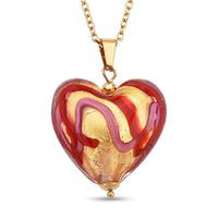 Red Murano Style Heart Pendant Necklace (20-22 Inches) in ION Plated YG Stainless Steel