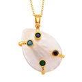 White Keshi Pearl, Simulated Multi Color Diamond Pendant Necklace (20 Inches) in Goldtone - Sticky add to cart bar