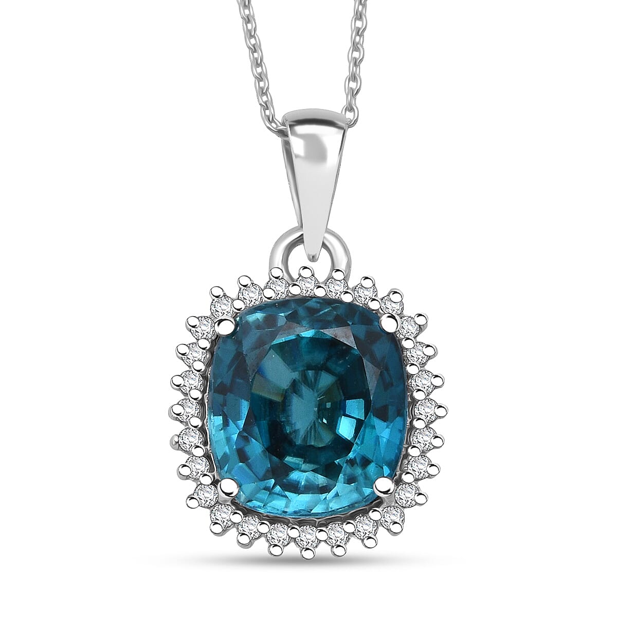 Luxoro AAAA Cambodian Blue Zircon, Diamond Pendant Necklace in 10K White Gold 5.10 ctw (18 Inches)