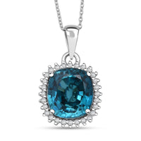 Luxoro AAAA Cambodian Blue Zircon, Diamond Pendant Necklace in 10K White Gold 5.10 ctw (18 Inches)