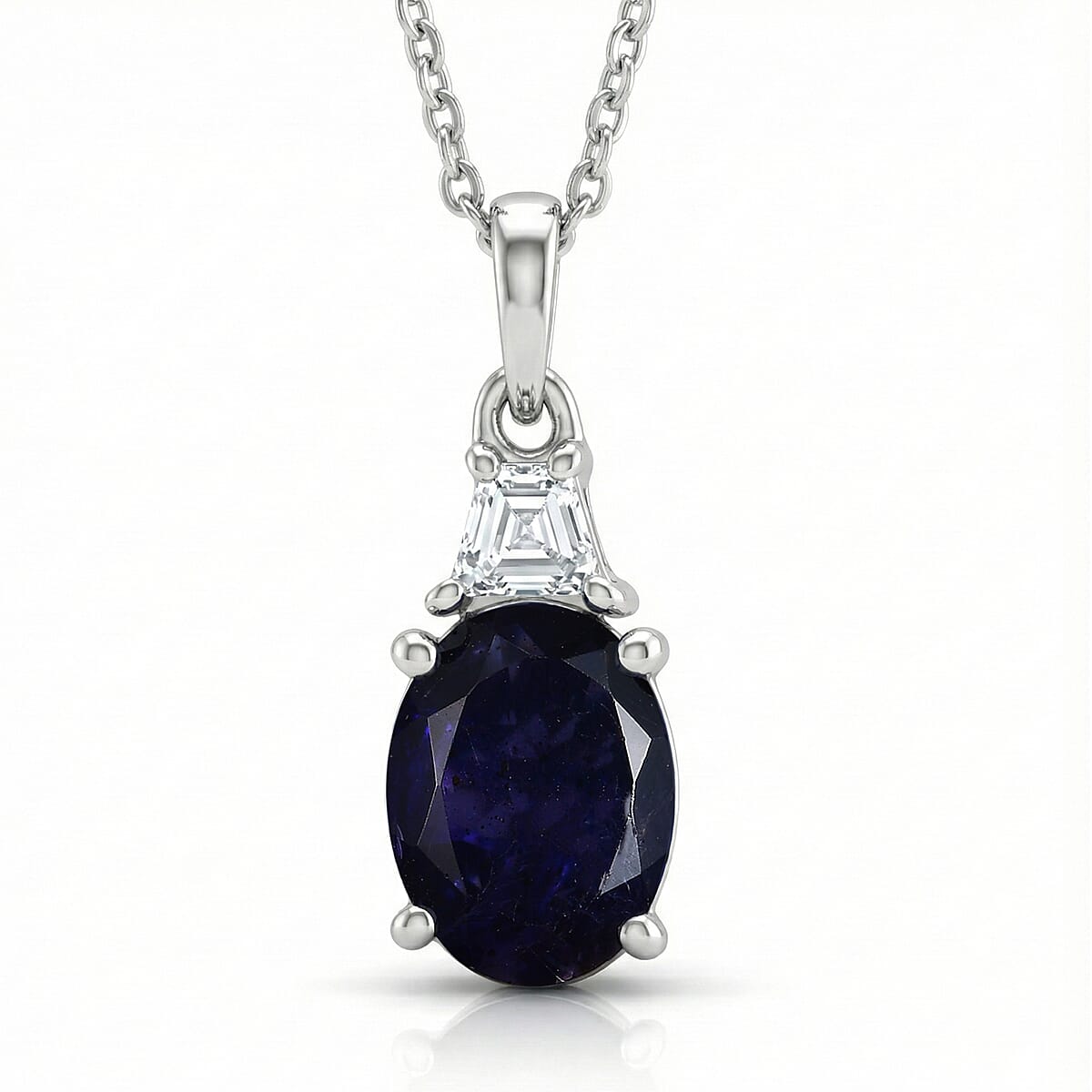 D'Joy Catalina Iolite, Moissanite Eternal Radiance Pendant Necklace in Rhodium Over Sterling Silver 1.65 ctw (20 Inches)