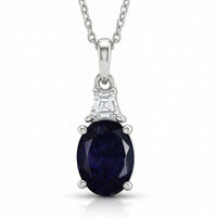 D'Joy Catalina Iolite, Moissanite Eternal Radiance Pendant Necklace in Rhodium Over Sterling Silver 1.65 ctw (20 Inches)