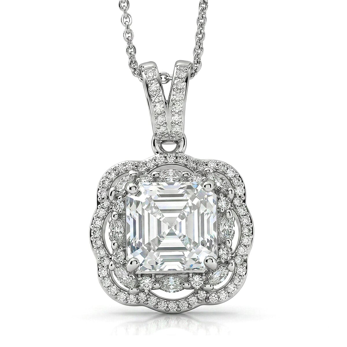 D'Joy Moissanite 3.25 ctw Crown Spark Pendant Necklace in Rhodium Over Sterling Silver 20 Inches
