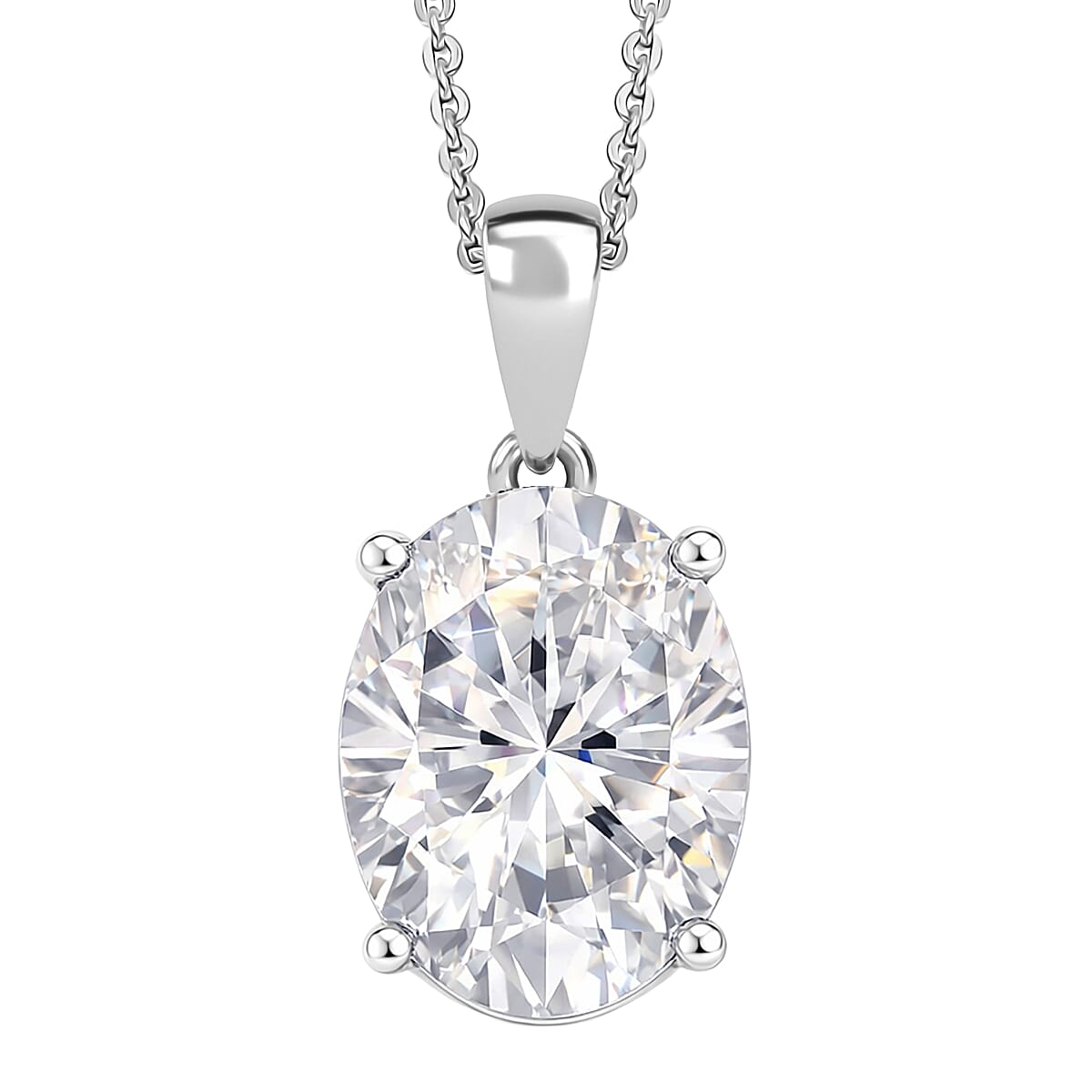 D'Joy Moissanite 10.10 ctw Eternal Solitaire Pendant Necklace in Rhodium Over Sterling Silver 20 Inches