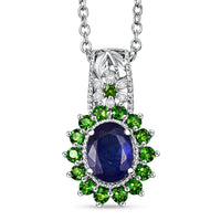 EverTrue Masoala Sapphire (D) and Multi Gemstone 2.50 ctw Pendant in Platinum Bond with Stainless Steel Necklace (20 Inches)