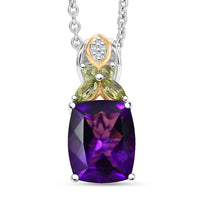 EverTrue African Amethyst, Multi Gemstone Pendant in 18K YG Plated and Platinum Bond with Stainless Steel Necklace (20 Inches) 5.35 ctw