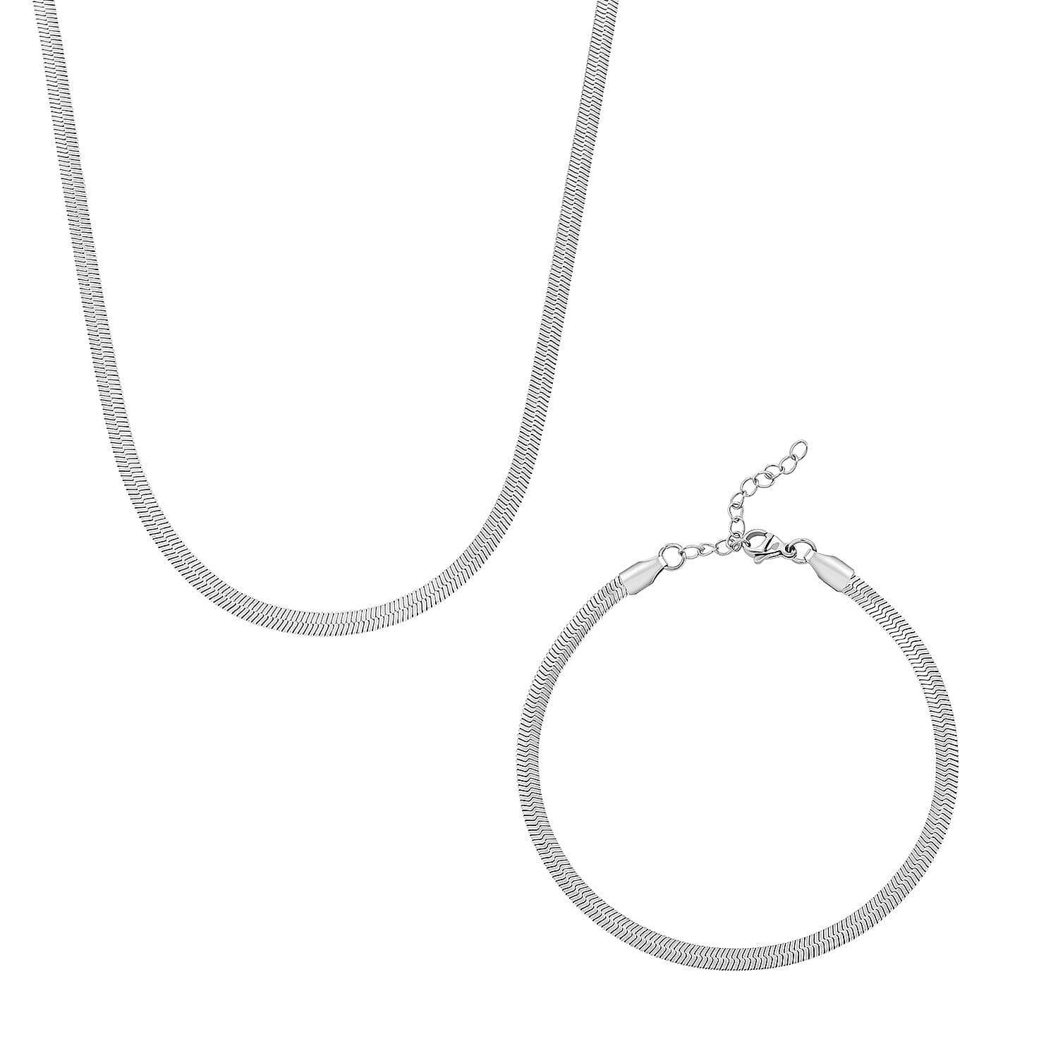 Herringbone Chain Bracelet (8.50In) and Necklace (24 Inches) in Stainless Steel