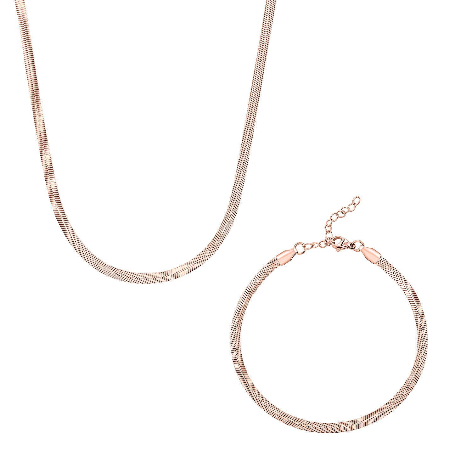 Herringbone Chain Bracelet (8.50In) and Necklace (24 Inches) in ION Plated RG Stainless Steel