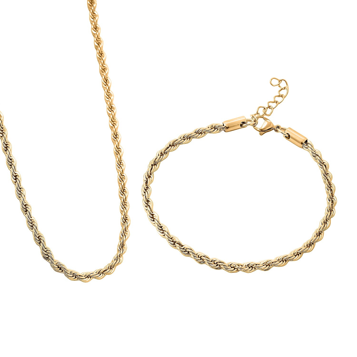 Rope Chain Bracelet (8.50In) and Necklace (24 Inches) in Stainless Steel