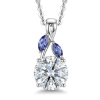 D'Joy Moissanite and Tanzanite 2.10 ctw Twilight Spark Pendant Necklace in Rhodium Over Sterling Silver 20 Inches