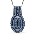 D'Joy Blue Diamond (IR) Cocktail Cluster Pendant Necklace (20 Inches) in Rhodium Over Sterling Silver 1.00 ctw - Sticky add to cart bar