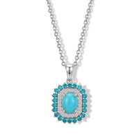 Premium Sleeping Beauty Turquoise and Multi Gemstone 1.85 ctw Pendant in Rhodium Over Sterling Silver with Stainless Steel Necklace 20 Inches)