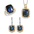 EverTrue 3 Piece Set - Malagasy Labradorite Earrings, Ring (Size 8) and Pendant in ION Plated 18K YG and Platinum Bond with Stainless Steel Necklace (20 Inches) 30.45 ctw - Sticky add to cart bar