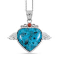 Aqua Quartz, Red Aventurine Angel Wing Heart Pendant in Silvertone with Stainless Steel Necklace (20 Inches) 38.00 ctw - Sticky add to cart bar