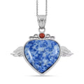 Aqua Quartz, Red Aventurine Angel Wing Heart Pendant in Silvertone with Stainless Steel Necklace (20 Inches) 38.00 ctw - Sticky add to cart bar