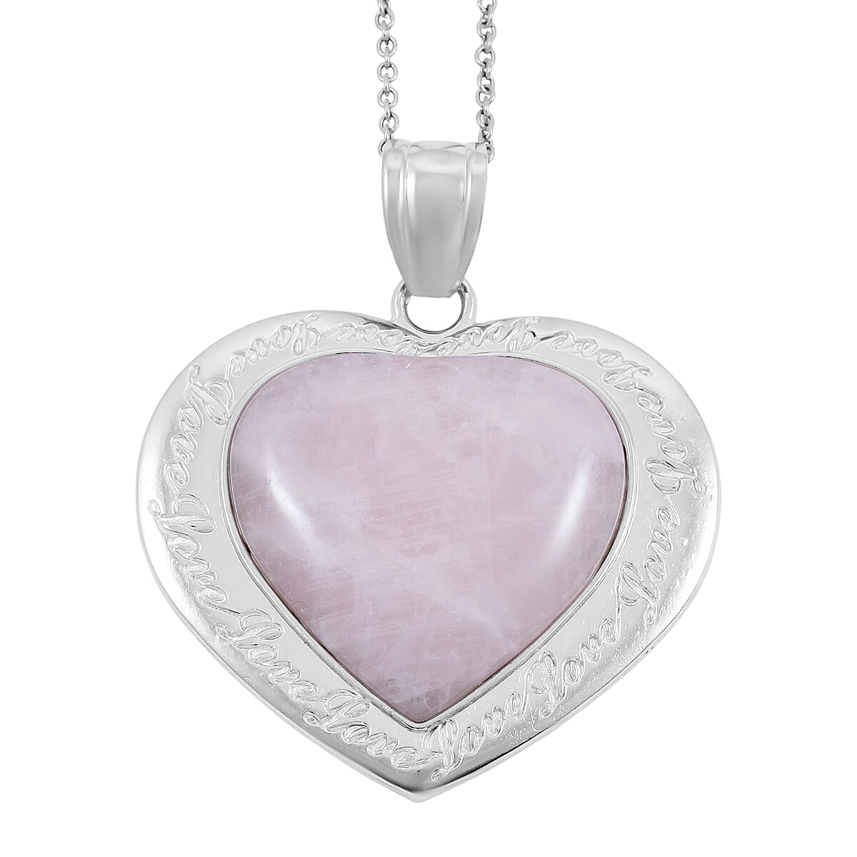 Rose Quartz Heart Pendant in Silvertone with Stainless Steel Necklace (20 Inches) 28.00 ctw
