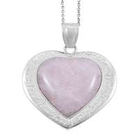 Rose Quartz Heart Pendant in Silvertone with Stainless Steel Necklace (20 Inches) 28.00 ctw