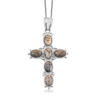 Picture Jasper Cross Pendant in Silvertone with Stainless Steel Necklace (20 Inches) 12.50 ctw
