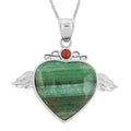 Aqua Quartz, Red Aventurine Angel Wing Heart Pendant in Silvertone with Stainless Steel Necklace (20 Inches) 38.00 ctw - Sticky add to cart bar