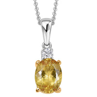 Premium Golden Apatite and Luxuriant Lab Grown Diamond G-H SI 2.10 ctw Golden Focus Pendant Necklace in 18K Vermeil YG and Rhodium Over Sterling Silver 20 Inches