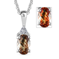 D'Joy Premium Madagascar Color Change Garnet and Moissanite 0.65 ctw Lumina Trinity Pendant Necklace in Rhodium Over Sterling Silver 20 Inches