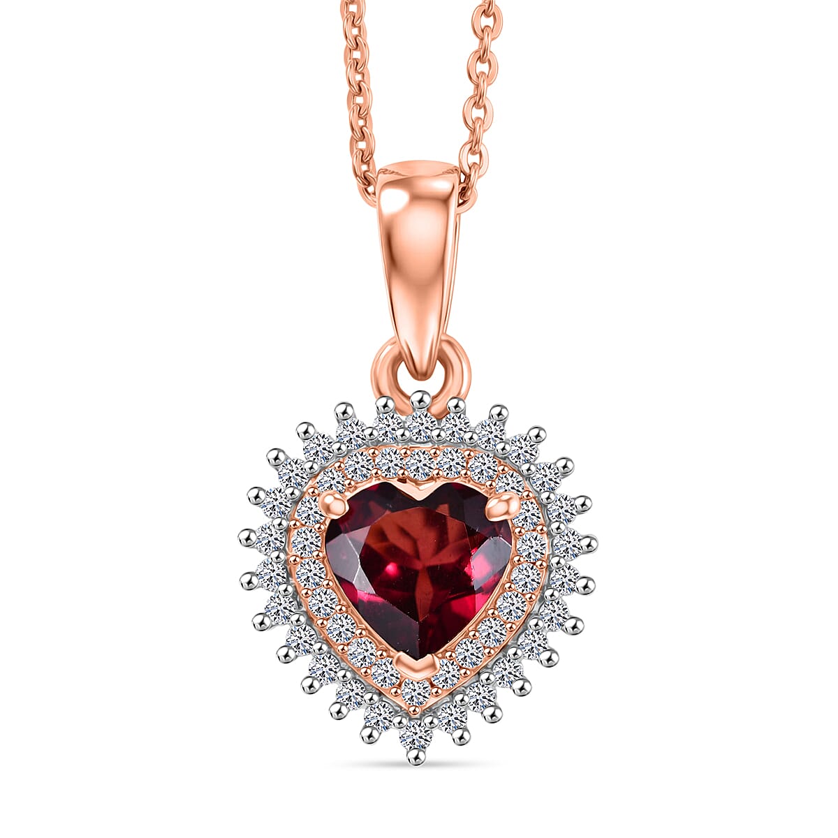 Premium Malawi Magenta Garnet, Luxuriant Lab Grown Diamond G-H SI 1.00 ctw Crown Affair Pendant Necklace in 18K Vermeil Rose Gold Over Sterling Silver 20 Inches
