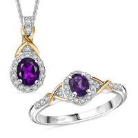 D'Joy African Amethyst, White Zircon Ring (Size 5) and Pendant Necklace (20 Inches) in 18K Vermeil YG and Rhodium Over Sterling Silver 1.10 ctw