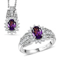 D'Joy African Amethyst, White Zircon Ring (Size 5.0), Pendant Necklace (20 Inches) in Rhodium Over Sterling Silver 2.50 ctw - Sticky add to cart bar