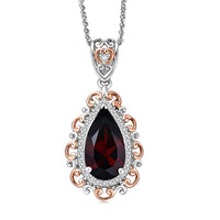 (Do Not Schedule For LS) D'Joy Premium Mozambique Garnet and Moissanite 3.50 ctw Flame Muse Pendant Necklace in 18K Vermeil RG and Rhodium Over Sterling Silver 20 Inches