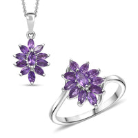 D'Joy African Amethyst Ring (Size 5.0), Pendant Necklace (20 Inches) in Rhodium Over Sterling Silver 2.00 ctw