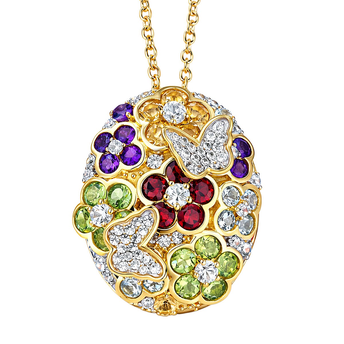 GP Italian Garden Collection Multi Gemstone 5.10 ctw Pendant Necklace in 18K Vermeil Yellow Gold Over Sterling Silver 20 Inches