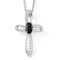 D'Joy Premium Monte Belo Indicolite and Moissanite 0.40 ctw Royal Azure Cross Pendant Necklace in Rhodium Over Sterling Silver 20 Inches
