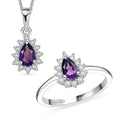 D'Joy African Amethyst Ring (Size 5.0) and Pendant Necklace (20 Inches) in Rhodium Over Sterling Silver 1.30 ctw - Sticky add to cart bar