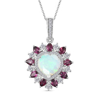 D'Joy Premium Ethiopian Welo Opal, Multi Gemstone Heart Pendant Necklace (20 Inches) in Rhodium Over Sterling Silver 5.25 ctw